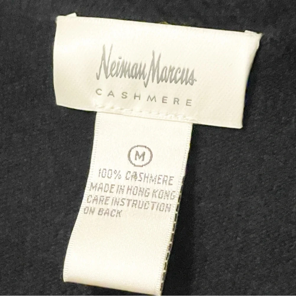 Neiman Marcus Size Medium Black Cashmere Ruffle Open Front Cardigan Sweater
